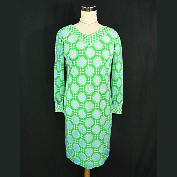 Vintage Collectors Anne Fogarty Checkered Long Sleeve Sheath Dress S M 1970s - Picture 10 of 12